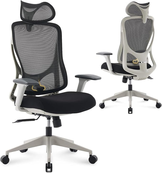Nouhaus Apertura Ergonomic Office Chair, Home Office Desk Chairs w/Adjustable Lumbar Support & Headrest, Dynamic Back Support, 3D Armrests, High Back Mesh Comfy Computer Chair for Long Hours (Grey)