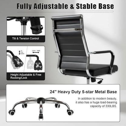 Okeysen Office Desk Chair, Ergonomic Leather Modern Conference Room Chairs, Executive Ribbed Adjustable Swivel Rolling Chair for Home Office.