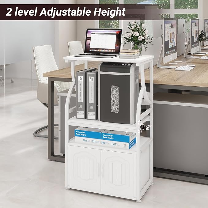 Natwind 4 -Tier Rolling Printer Stand with Power Outlet,23.6"x15.8",White | Printer Table with Adjustable Open Shelf,Home Office Storage Filing Cabinet on Lockable Wheels for Printer,Scanner and Files