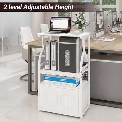 Natwind 4 -Tier Rolling Printer Stand with Power Outlet,23.6"x15.8",White | Printer Table with Adjustable Open Shelf,Home Office Storage Filing Cabinet on Lockable Wheels for Printer,Scanner and Files