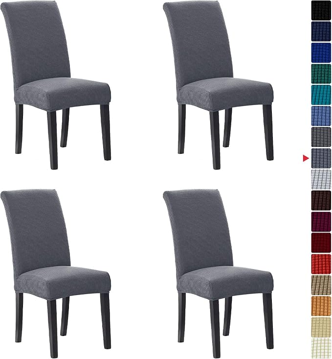 Stretch Chair Covers for Dining Room Set of 4, Removable Washable Dining Room Chair Covers, Dining Chair Slipcovers Seat Protector, Great Home Decor and Banquet Upholstery (Gray, 4 Pack)