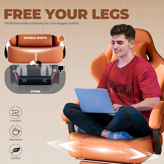 GTPLAYER Big and Tall Gaming Chair 400lbs Heavy Duty Office Chair with Footrest, High Back Pocket Spring Ergonomic Computer Chair for Adults, Wide Seated Cushion with Linkage Armrests,Leather Orange