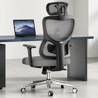 Soohow Ergonomic Office Chair,High Back Desk Chair with Adjustable Lumbar Support and Headrest,Comfy Computer Chair with 3D Armrest Recling Swivel Chair for Home, Office, Study Room, Black & Grey
