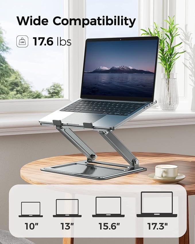 LORYERGO Adjustable Laptop Stand, Portable for 17.3inch Laptops, Holds Up to 17.6lbs, Ergonomic Posture & Heat Dissipation - Gray