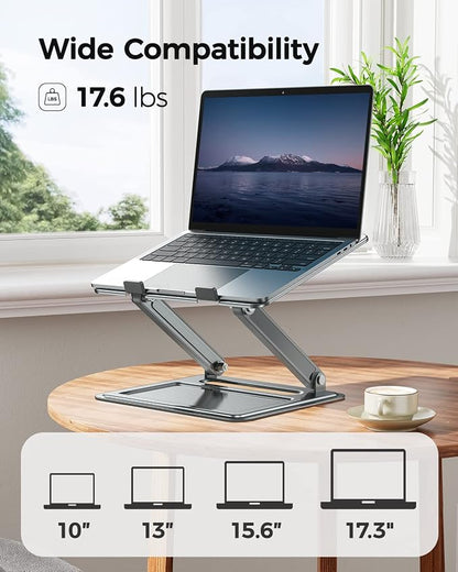 LORYERGO Adjustable Laptop Stand, Portable for 17.3inch Laptops, Holds Up to 17.6lbs, Ergonomic Posture & Heat Dissipation - Gray