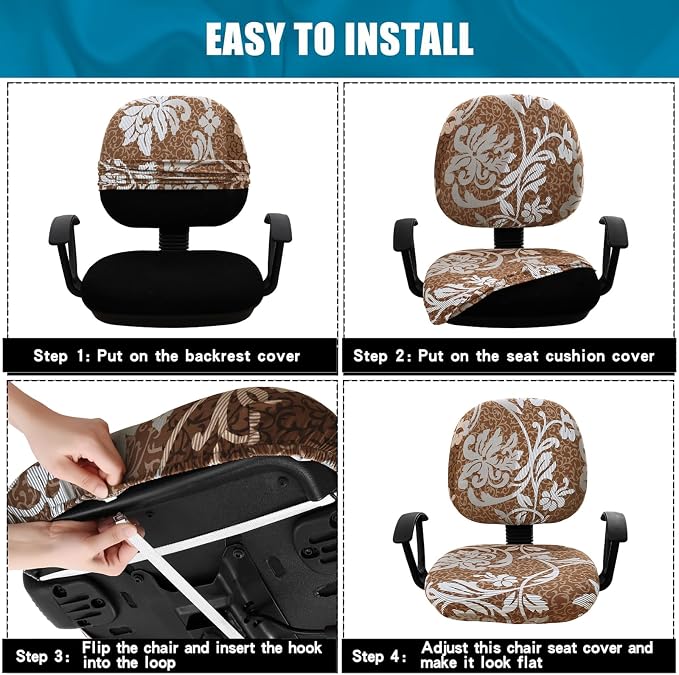 Smiry Stretch Printed Office Computer Chair Covers, Universal Washable Removable Desk Rotating Chair Slipcovers Protector, Seat + Backrest Cover - Brown and Blue