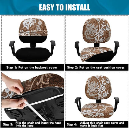 Smiry Stretch Printed Office Computer Chair Covers, Universal Washable Removable Desk Rotating Chair Slipcovers Protector, Seat + Backrest Cover - Brown and Blue