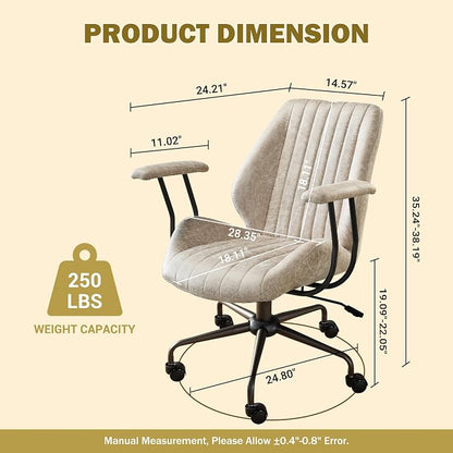 Home Office Chair,Ergonomic Computer Chair with Lumbar Support Adjustable Height,Mid-Century Modern Office Chair with Rolling Swivel Chair for Home Office Game Study(PU Leather Mid Back Chair,Beige)