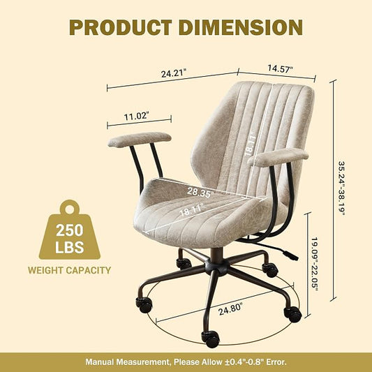 Home Office Chair,Ergonomic Computer Chair with Lumbar Support Adjustable Height,Mid-Century Modern Office Chair with Rolling Swivel Chair for Home Office Game Study(PU Leather Mid Back Chair,Beige)