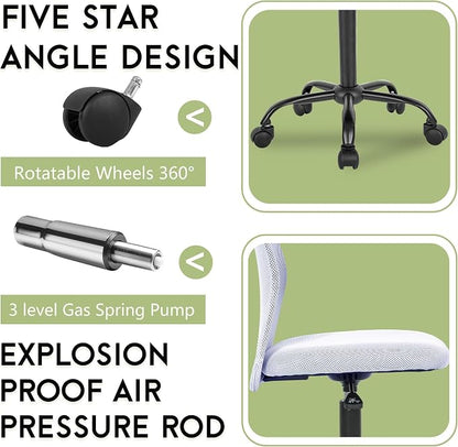 BestOffice Ergonomic Office Chair Desk Chair Mesh Computer Chair Armless Back Support Modern Executive Rolling Swivel Chair with Lumbar Support (White)