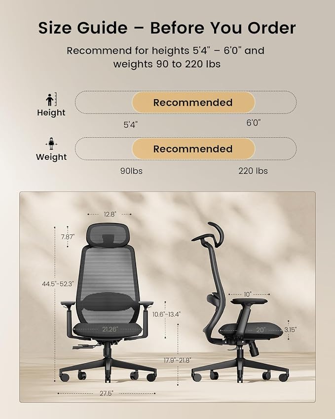 ProtoArc EC200 Ergonomic Office Chair, High-Back Mesh with Lumbar Support & Adjustable Seat Depth – Home Office Ergo Desk Chair Long-Hours Sitting for Remote Workers, Programmers - Pure Black | Lumbar Support, High-Back, Mesh Desk Chair, Home Office 8+...