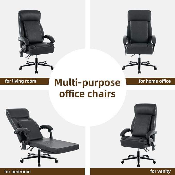 DYHOME Executive Office Chair with Footrest, Ergonomic Computer Desk Chairs,Mid-Tall Back Leather Office Chair,Lumbar Support Swivel Chair with Rocking Function,Black