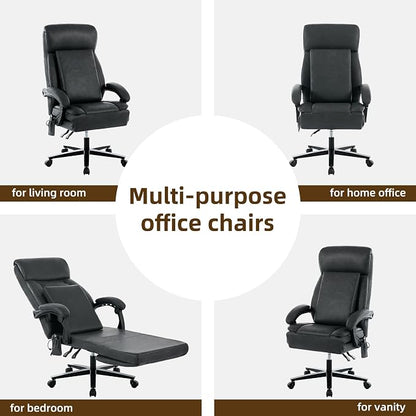 DYHOME Executive Office Chair with Footrest, Ergonomic Computer Desk Chairs,Mid-Tall Back Leather Office Chair,Lumbar Support Swivel Chair with Rocking Function,Black