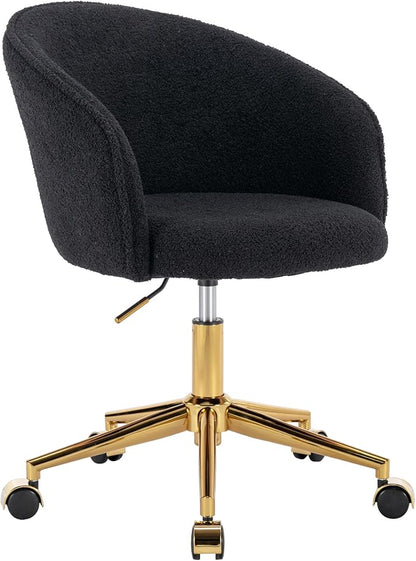 KCC Faux Fur Office Desk Chair, Comfy Fluffy Swivel Modern Leisure Armchair with Wheels, Upholstered Comfy Fuzzy Vanity Makeup Chair Height Adjustable for Teens Women Girls Elegant Home Office