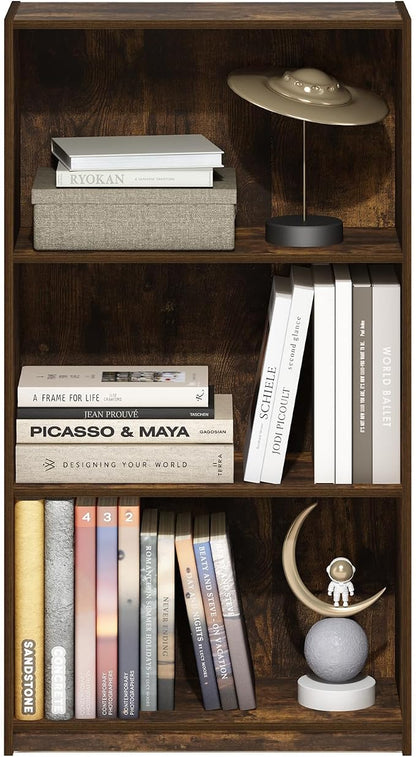 Furinno Basic Book Shelf, 3-Tier Modern Bookshelf, Bookcase with Open Shelves, 9.3 x 21.8 x 39.5, for Living Room, Bedroom, Home Office, Amber Pine