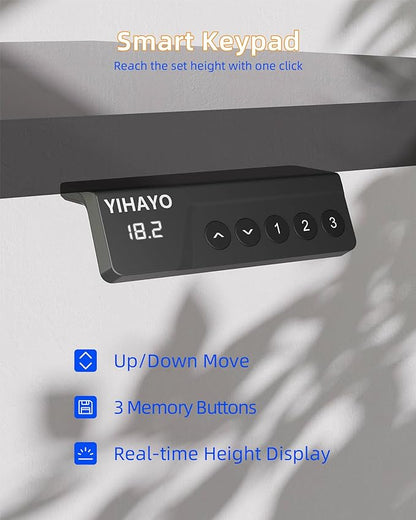 YIHAYO Low Height Adjustable Desk, Lifts 18.1-28.3 Inches, Electric Standing Desk for Short People, 48 x 24 Inches Computer Table with Splice Board for Home Office, Black
