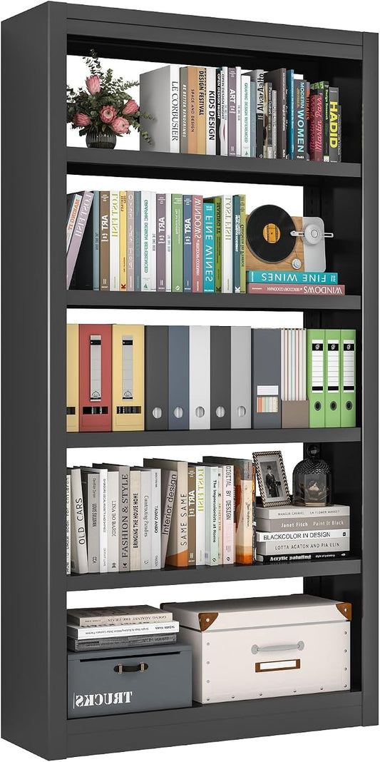 69" Tall Bookcase, Metal 6 Tier Bookshelf, Adjustable Industrial Bookshelf, Easy Assembly Modern Open Black Storage Shelf for Office, Bedroom, Living Room, Classroom, Library