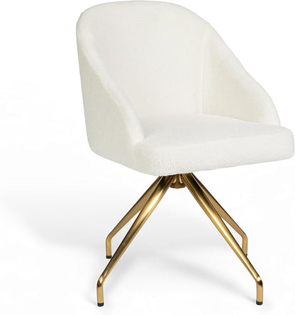 Martha Stewart Sora Stationary Swivel Task Chair with Sloped Arms for Home Office in Off White Boucle with Polished Brass Frame