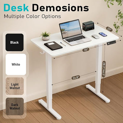 35" Electric Standing Desk Adjustable Height, Small Sit Stand Desk for Home Office & Computer Workstation, Compact Work Desk with Cable Management (White)