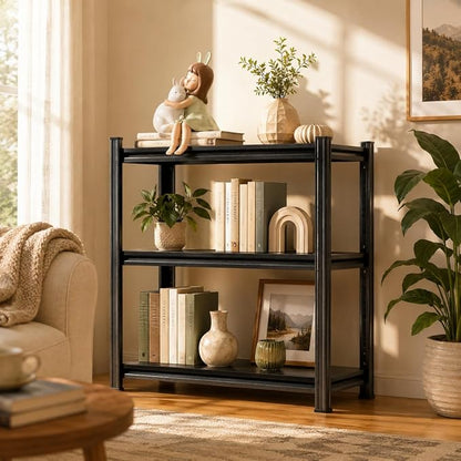 Modern Metal Book Shelf, Heavy Duty Black Bookshelf, Bolt-Free Deep Bookcase for CDs Movies Garage Kit, Adjustable Bookshelf in Living Room, Bedroom, Kitchen, Office, 28" W x14 D x32 H