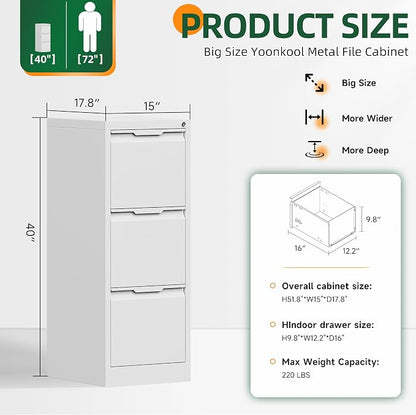 3 Drawer File Cabinet with Lock, Filing Cabinets for Home Office | Lockable File Cabinet, Metal File Cabinet, Heavy Duty File Storage Cabinet for Letter/Legal/A4/F4 Size, Assembly Require
