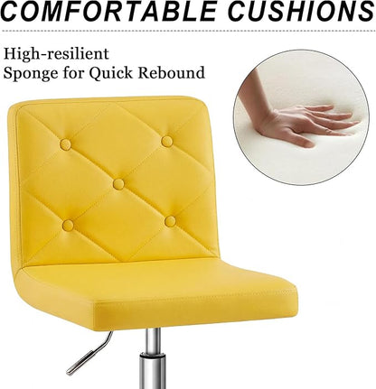 VECELO PU Leather Mid-Back Armless Vanity Chair Adjustable Height 360° Rolling Swivel for Home Office Work