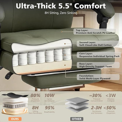 Big and Tall Comfy Office Chair,Ergonomic High Back Executive Desk Chair with Foot Rest,Heavy Duty Reclining Computer Chair with Wide Spring Cushion for Cross Legged,Home,Office,Gaming