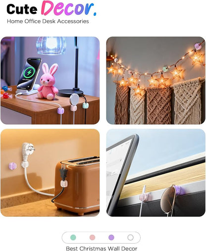 8 Pack Cable Clips, Cord Organizer [1s Lock] Cute Spring Cord Holder for Nightstand Desk Car, Girls College Dorm Room Essentials, Home Office Desk Accessories for Women Cubicle Decor, School Supplies
