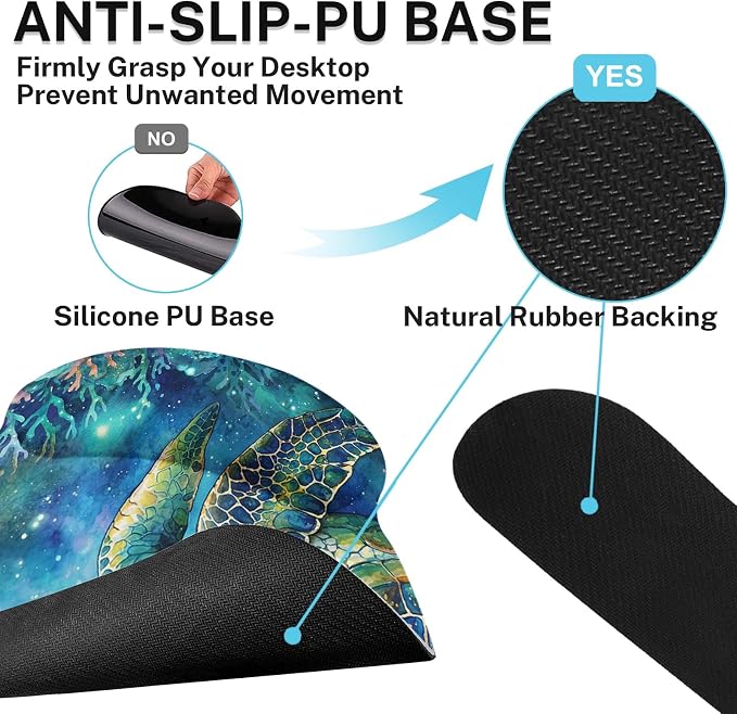 Britimes Turtle Galaxy Ocean Keyboard Mouse Pad Set Watercolor Coral 4in1 Large Mousepad+Keyboard Wrist Rest+Mouse Wrist Rest+Coaster Ergonomic Design for Home Office Computer 35.4x15.7 inches