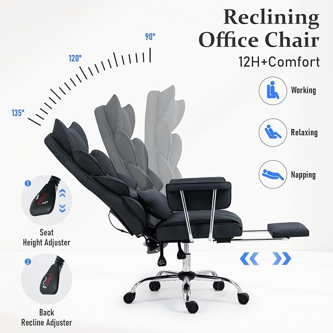 DYHOME 500 lbs Reclining Massage Office Chair with Foot Rest, Kneading Massage Home Office Chairs, High Back Office Desk Chair, Thicker Cushion, Big and Tall Ergonomic Chair for Heavy People, Black