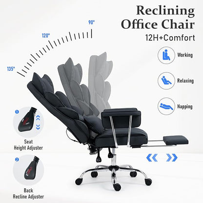 DYHOME 500 lbs Reclining Massage Office Chair with Foot Rest, Kneading Massage Home Office Chairs, High Back Office Desk Chair, Thicker Cushion, Big and Tall Ergonomic Chair for Heavy People, Black