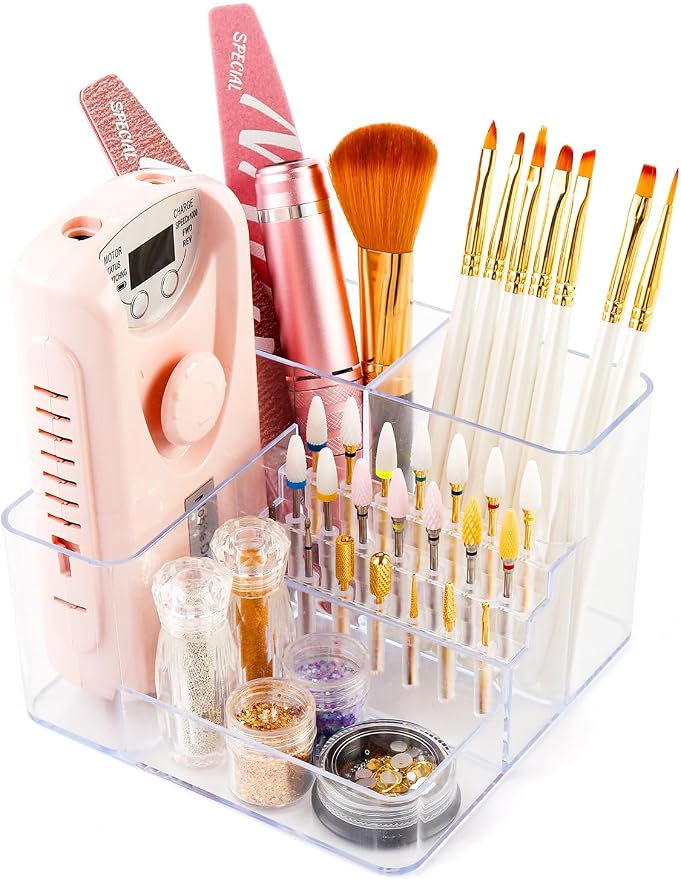 LIARTY Nail Drill Holder Tech - Acrylic Nail Drill Machine Organizer Tools | Professional Small Mini Portable 21 Holes Bits Organizer Storage Box