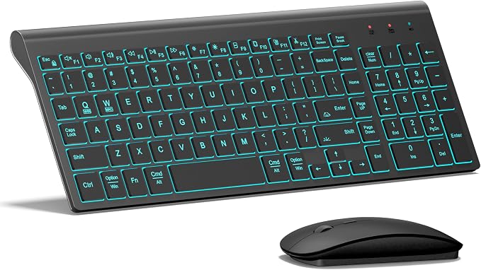 Wireless Backlit Keyboard and Mouse Ultra Slim Combo, TopMate 2.4G Silent Compact 2400DPI Mouse and Scissor Switch Keyboard Set, Batteries Included, for PC/Laptop/Windows/Mac/Gaming - BL Matte Black