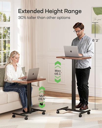 Marsail Mobile Standing Desk, Wider Height Adjustable Computer Desk, Rolling Sit Stand Desk with 4 Lockable Wheels, Desk for Home Office and Classroom, Walnut