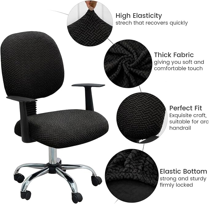 MIFXIN Office Chair Cover Stretch Elastic Slipcovers 2 Piece Jacquard Computer Chair Backrest Cover & Seat Cover Furniture Protector for Home Office, Only Covers NO Chair (Black)