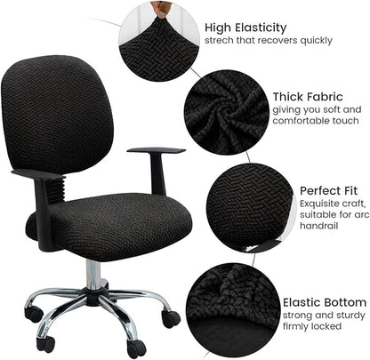 MIFXIN Office Chair Cover Stretch Elastic Slipcovers 2 Piece Jacquard Computer Chair Backrest Cover & Seat Cover Furniture Protector for Home Office, Only Covers NO Chair (Black)