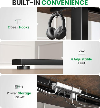 Electric Standing Desk Adjustable - 60x28 Inch Sit Stand Desk with 1 Inch Thick Tabletop, Double Beam Frame, 3 Memory Height Adjustment, Cable Management for Home Office