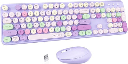 UBOTIE Colorful Wireless Keyboard and Mouse Combos, Retro Typewriter Floating Flexible Full-Sized Keys Computer Keyboard with Optical Mouse, 2.4GHz USB-A Connection for Windows Mac (Purple-Colorful)