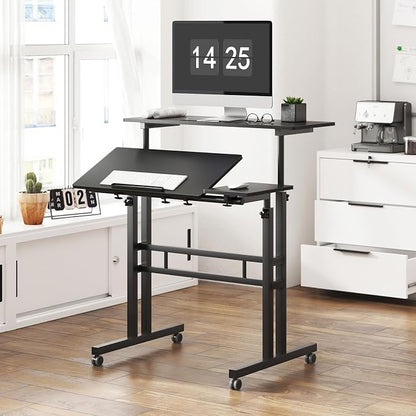 Soges Mobile Height Adjustable, Tiltable Top Desk - 31.5" Stand Up Computer Desk for Home Office, Black ZS-101-2BK