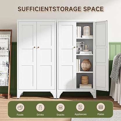 Letaya 47.3" H Metal Storage Cabinet with 2 Doors and 3 Shelves,Freestanding Bathroom Floor Cabinets,Kitchen Pantry Cabinets,Utility Pantry Organizers for Cupboard/Dining/Home Office/Garage,White