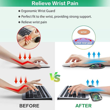 Desk Mat Floral, Large Gaming Mouse Pad with Wrist Rest, 4in1 XXL Mousepad+Keyboard Wrist Rest+Mouse Pad Wrist Support+Cup Coaster Set Ergonomic Computer Desk Arm Wrist for Decor Home Office Women