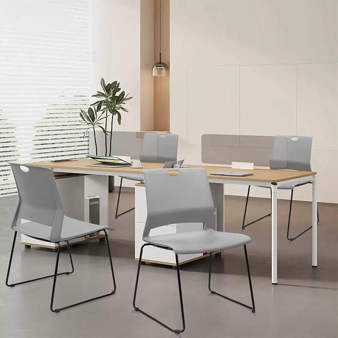 KLASIKA Stackable Guest Reception Chairs, Stacking Office Chair with Ergonomic Lumbar Support & Metal Legs, Plastic Desk Chairs for Conference School Church Waiting Meeting Break Room Set of 12, Gray