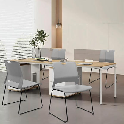 KLASIKA Stackable Guest Reception Chairs, Stacking Office Chair with Ergonomic Lumbar Support & Metal Legs, Plastic Desk Chairs for Conference School Church Waiting Meeting Break Room Set of 12, Gray