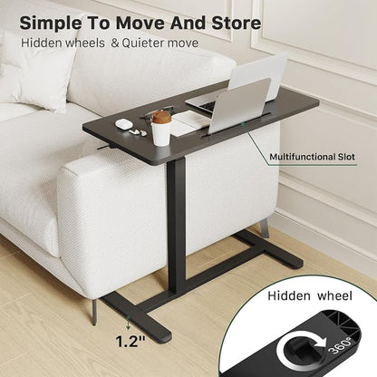 Gibbon Mounts Mobile Standing Desk, Pneumatic Adjustable Rolling Desk(31.5 Inches), Portable Laptop Desk with Wheels, Overbed Bedside Table Laptop Table for Couch, Home, Office, Black