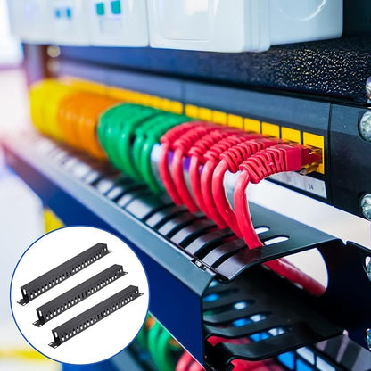 Leinuosen 4 Pcak 1U 19'' Cable Manager 24 Slot Horizontal Rack Mount Wire Management Server Rack Management Metal Finger Duct Wire Organizer with Cover and Mounting Screws for Network Cabinet