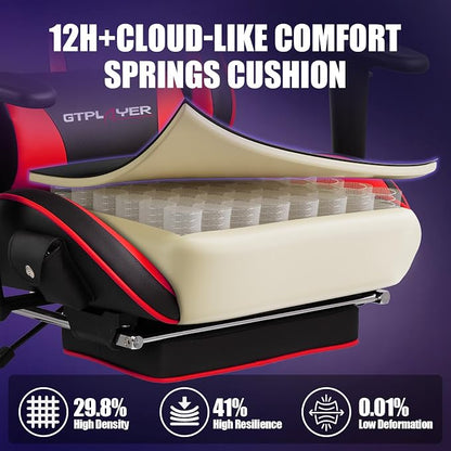 GTPLAYER Gaming Chair with Speakers, Video Game Chairs with Footrest for Adults, Ergonomic Computer PC Gamer Reclining Chair(Red)