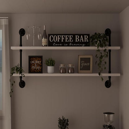 HDDFER Floating Bookshelf Bathroom Shelves Over Toilet Industrial Pipe Shelving Pipe Shelves Rustic White Wall Shelves 36 Inch Farmhouse Book Shelves for Wall Mounted