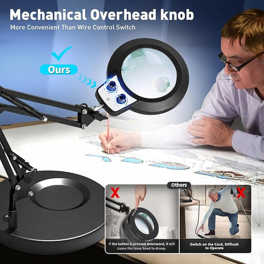 KIRKAS 12X Magnifying Glass with Light and Stand, Any Color Modes & Stepless Brightness LED Magnifying Lamp with Clamp, 2-in-1 Magnifier Glass Lens Desk Lamp for Reading(12X&30X Ring Base & Clamp)