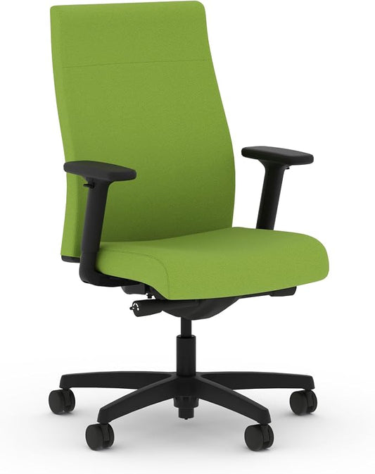 HON Ignition 2.0 Ergonomic Office Chair with Adjustable Arms, Advanced Synchro‑Tilt Recline, Upholstered Desk and Computer Chair for Home Office or Workstation, Black Frame, Pear