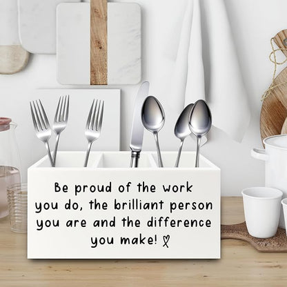 Inspirational Office Pen Pencil Holder Organizer for Desk, Thank You Appreciation Gifts for Women Men, Inspirational Gifts Wooden Box Sign for Home Office Desk Tabletop Decorations